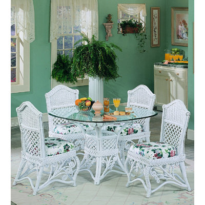 Stennett Round Glass Top with Wicker/Rattan Base Dining Table