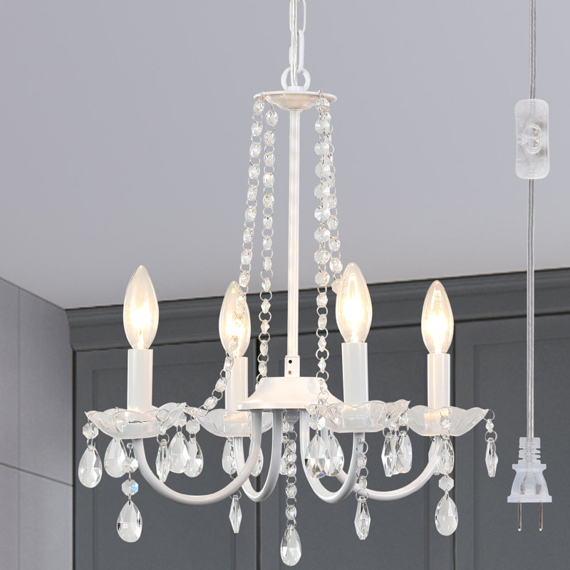 Mini-lustre en cristal à 4 lumières avec interrupteur marche / arrêt pour salle à manger