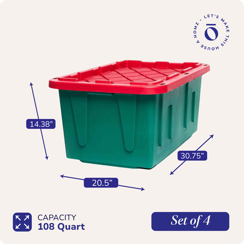 Homz Plastic Bin, 4, Green/Red