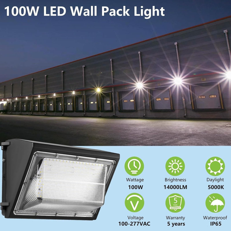 Ensemble de 4 ampoules murales à DEL de 100 W avec capteur de crépuscule à l'aube, lumière du jour 13 000LM 5000K, éclairage de sécurité extérieur certifié ETL pour les stationnements, les entrepôts et les entrées