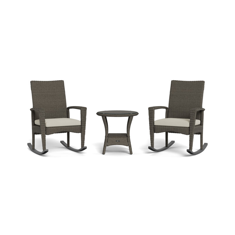 Bayview 3 Piece Wicker Rocking Chair Set, Driftwood