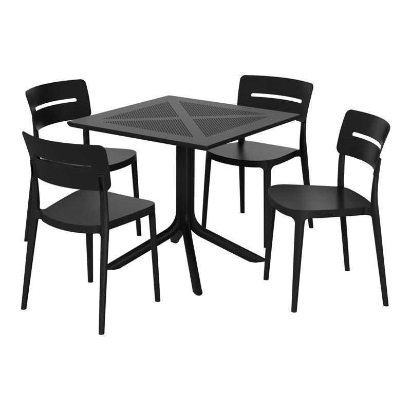 4-Person Outdoor Square Dining Set, Black
