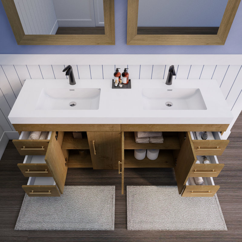 Ensemble de meuble-lavabo double Spring, Chêne et teck, 72"
