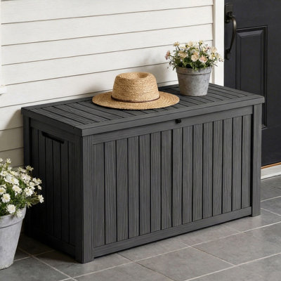Coffre de rangement en résine 150 gallons - Banc de rangement extérieur verrouillable et imperméable