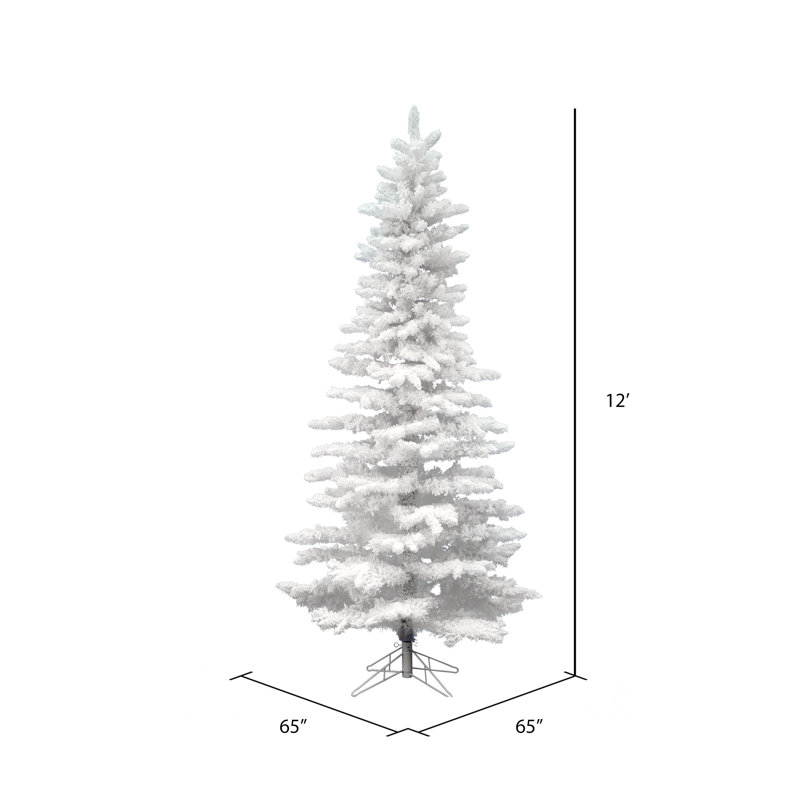 Flocked White Spruce Slim Artificial Christmas Tree, 12' H