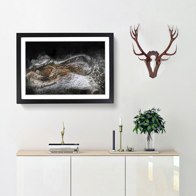 Alligator Watchful Eye in Abstract - Picture Frame Graphic Art Print, 62cm H x 87cm W x 2cm D, Black Framed