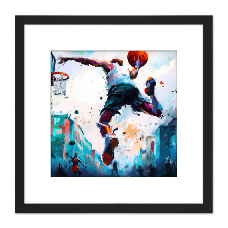 City Basketball Slam Dunk Sport Watercolour - Single Picture Frame Painting