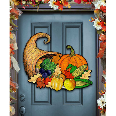 Décoration murale suspendue de porte en bois figurine de thanksgiving