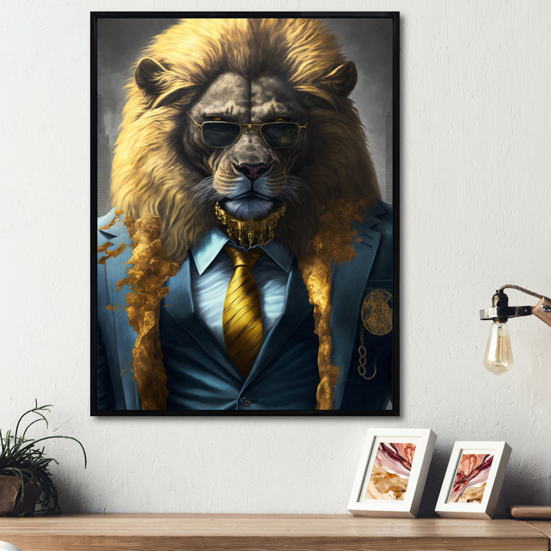 «Lion Gangster in NYC», impression sur toile, H 40 po x l 30 po x P 1,5 po, Toile avec cadre flottant noir