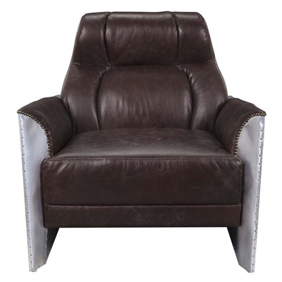 Fauteuil d'appoint Brancaster, cuir fleur espresso et aluminium