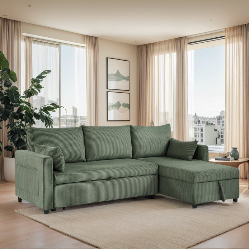 Canapé modulaire en L 84,65 po avec méridienne réversible, Velours vert