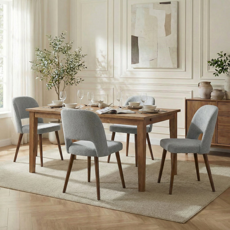  Upholstered Dining Side Chairs with Wood Legs Set Of 4, Gray