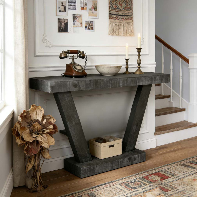 Vintage Distressed Wood Entryway Bench 2-Tier Storage Cabinet, Antique Black