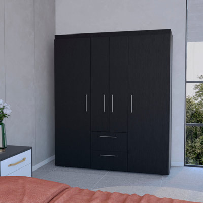 Black All-In-1 2-Door Armoire, Wardrobe Closet, Armoire, Black Armoire