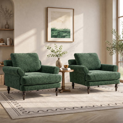 Fauteuil de lecture vintage rembourré avec coussins de siège et de dossier épais, ensemble de 2