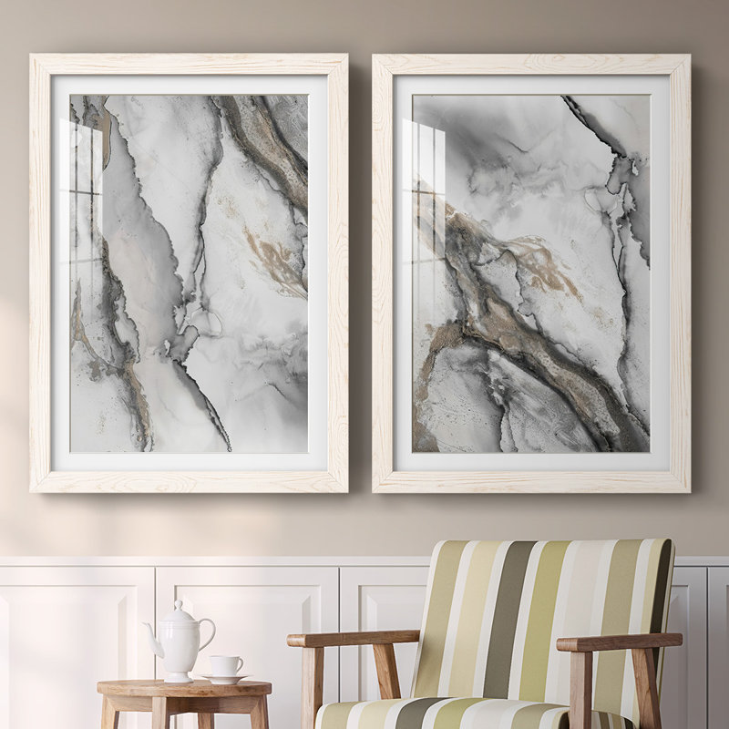 «Abstract Ink Fantasy I», impression encadrée abstraite sur toile 2 pièces, Toile avec cadre blanc