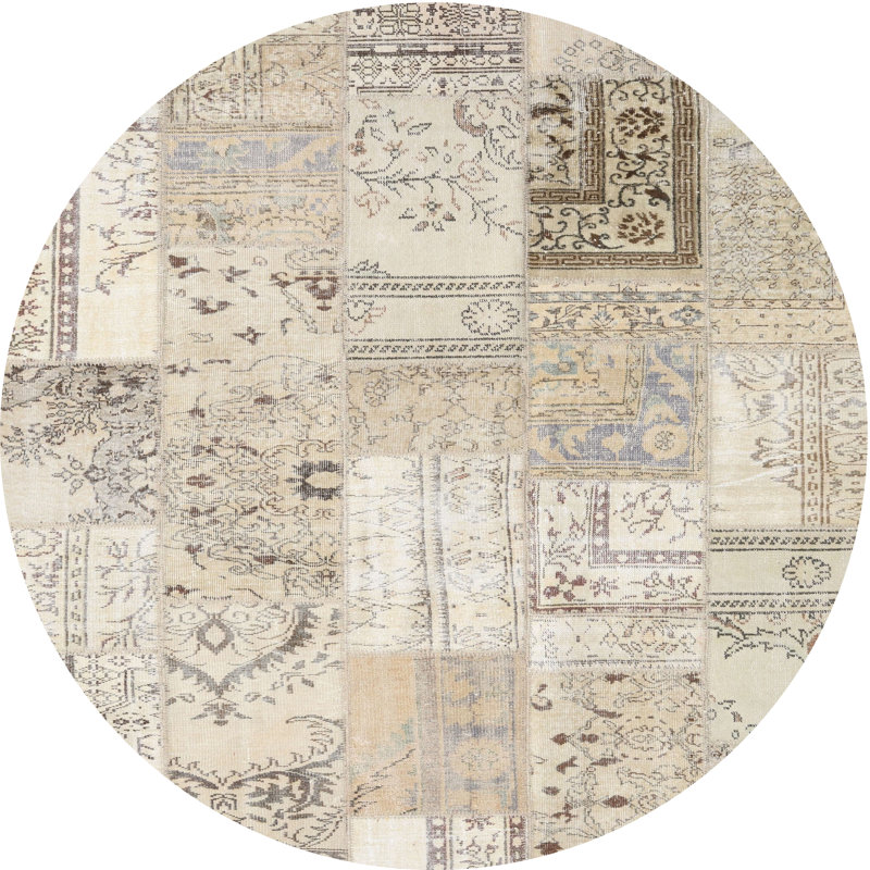Tapis beige contemporain, Rond 5 pi