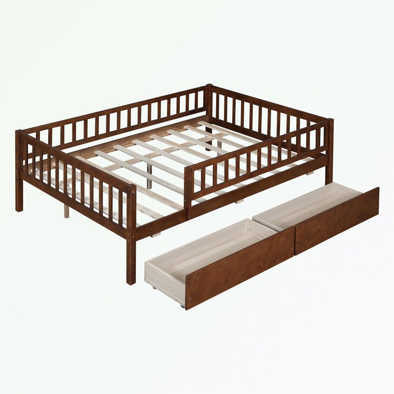 Kallel Daybed with Two Drawers and Guardrails, Walnut, Full/Double