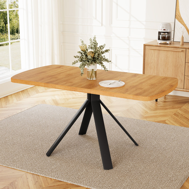 Extendable Ellipse Dining Table Set of 6, 120-160 cm MDF Oak Finish with 6 Corduroy Dining Chairs, Modern Minimalist Kitchen Table for Dining Rooms, Kitchens