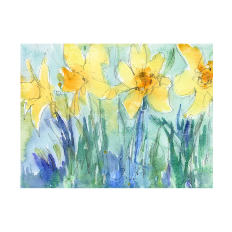 Daffodil Blooms II Yellow and Blue Canvas Art