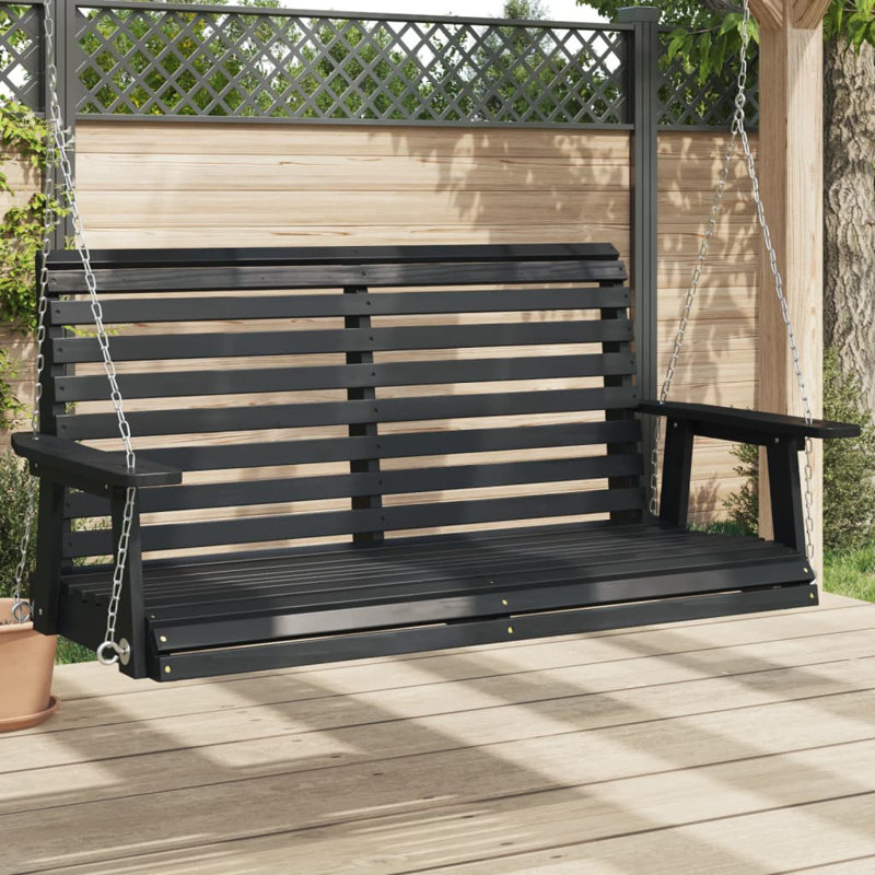 Garden Swing Bench With Metal Chains Solid Wood Fir, Black