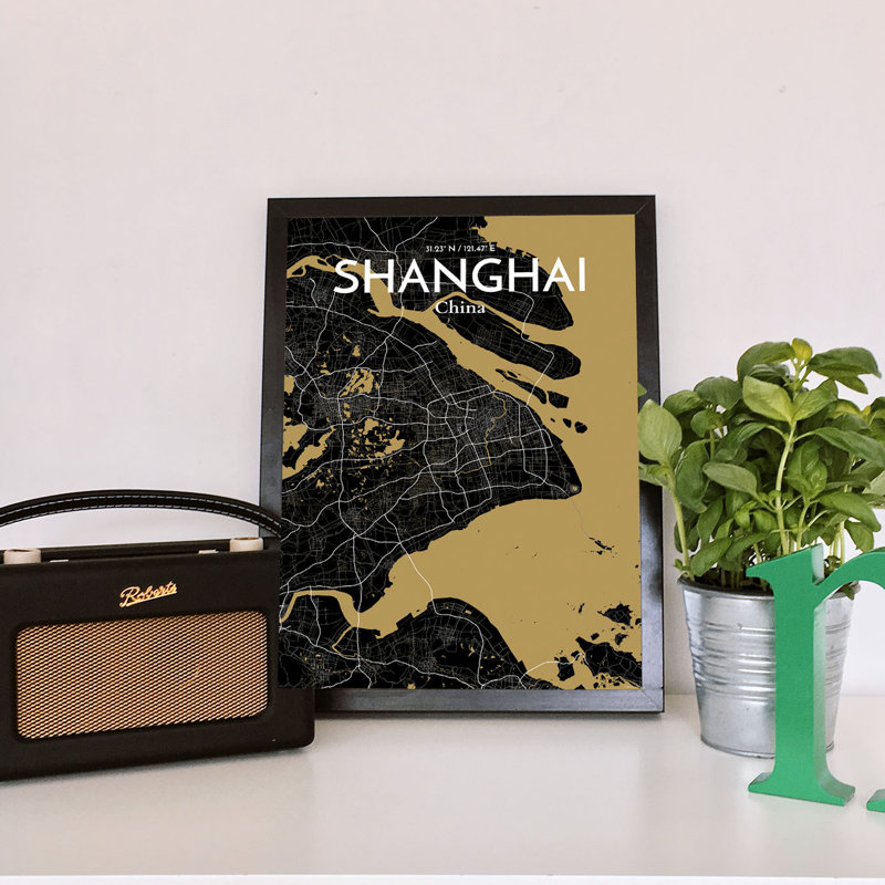 Shanghai - Unframed Graphic Art Print on Paper, 61cm H x 45.7cm W x 0.13cm D, Brown/Black
