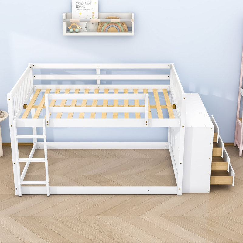 Kialah Space-Saving Bunk Bed With Built-In Storage And Slats, Full Over Full, White