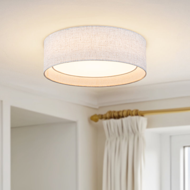 Plafonnier encastré tambour moderne en lin avec 5 à 5 ct, H 4,13 po x l 12,6 po x P 12,6 po