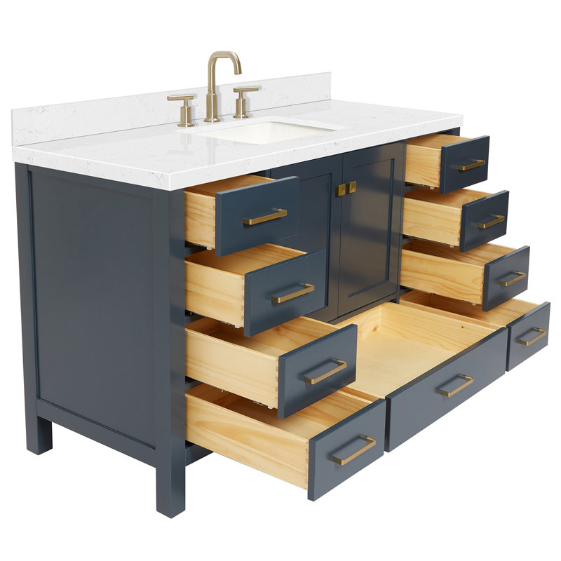 Ensemble de meuble-lavabo double 54 po , Bleu minuit / laiton satiné
