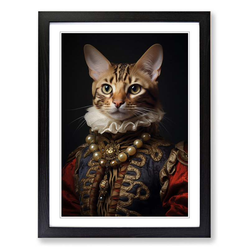 Bengal Cat Rococo No.2 - Framed Print, Black, 34cm H x 25cm W x 2cm D