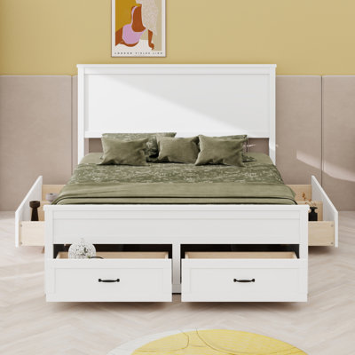 Modern Wood Storage Bed Frame With 6 Drawers,Platform Bed With Wooden Slats Support