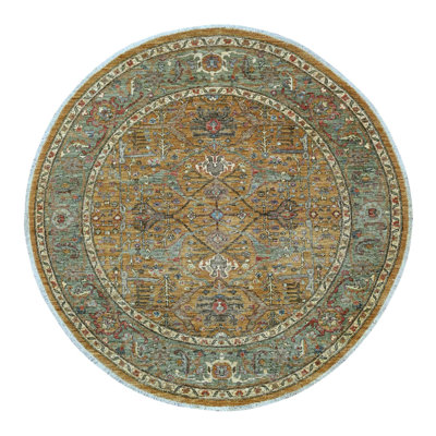 Tapis oriental rond 6 pi x 6 pi brun Peshawar avec Bijar Garus, en laine de haute montagne, tissé dense, noué à la main