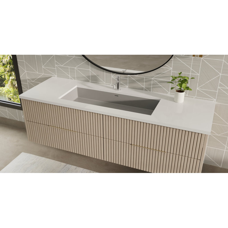Lavabo de salle de bain encastrable en résine 39,4 po x 16,7 po Badeloft UB-05-XL-GGRY, Glossy Grey