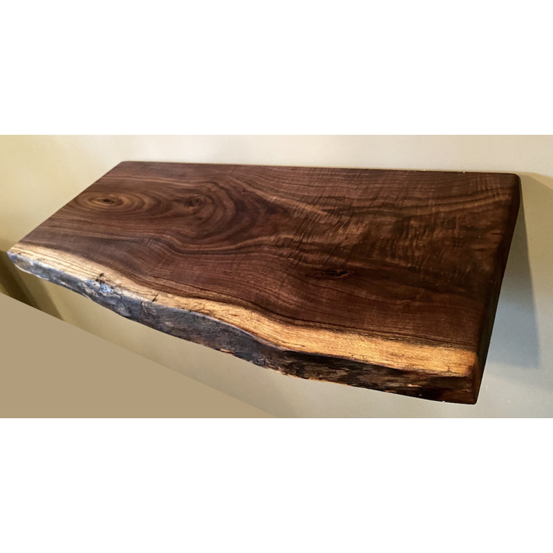 Walnut Floating Shelf with Live Edge, 2" H x 36" W x 12" D
