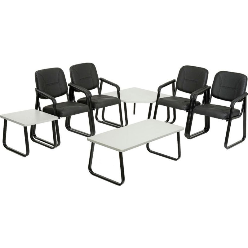 Gray Laminate Top Corner Coffee Table with Black Steel Sled Base