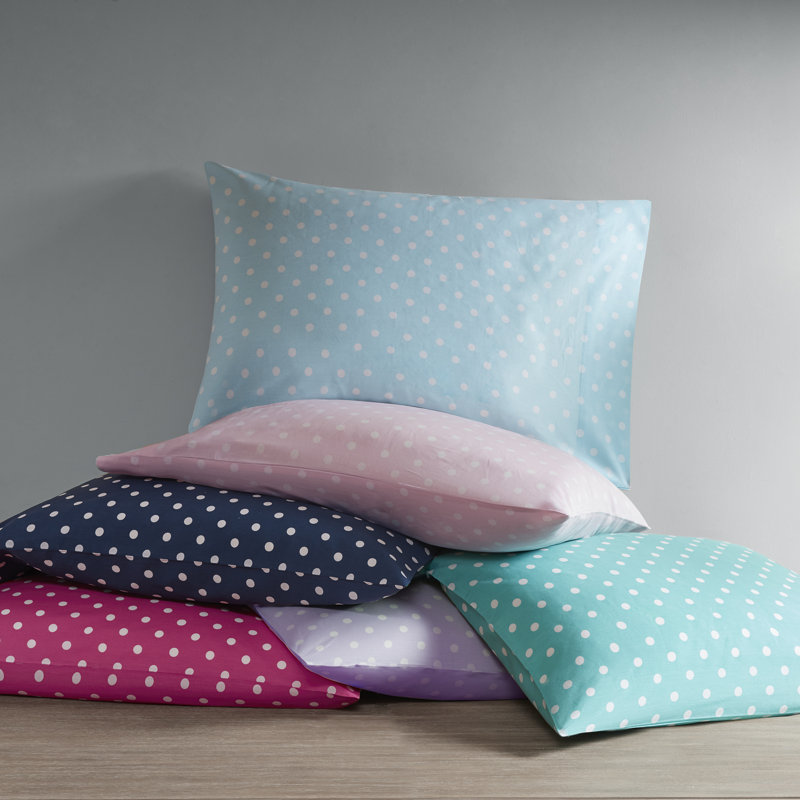 Ensemble de draps 100% coton à pois, Taie d'oreiller taille double, Mauve