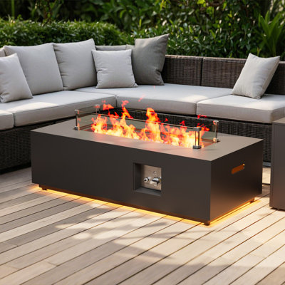 Table de foyer d'extérieur au gaz propane 42 "50 000 Btu avec lumière dorée et table de rangement