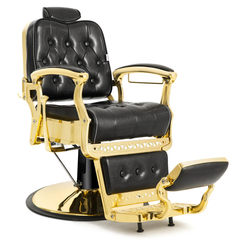 Black & Gold Salon Barber Chair 360 Degree Swiveling Recliner