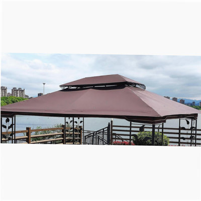 13x10 Ft Patio Double Roof Gazebo Replacement Canopy Top Fabric,Brown