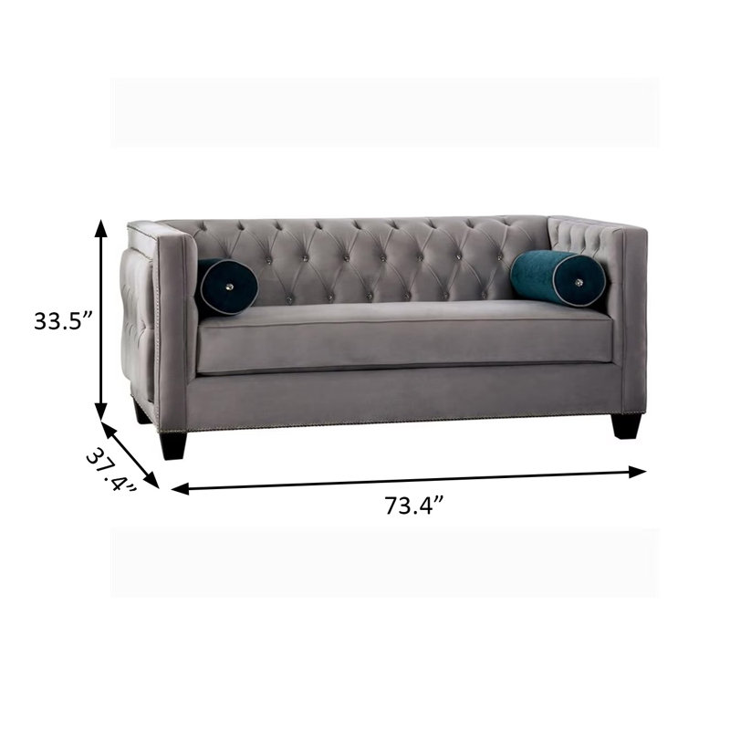 73.4" W Transitional Loveseat, Gray