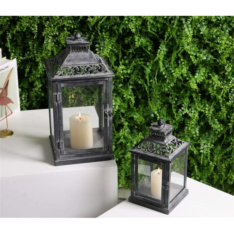 Rosalind Wheeler 2 Set of Grey Brush Metal Candle Lanterns