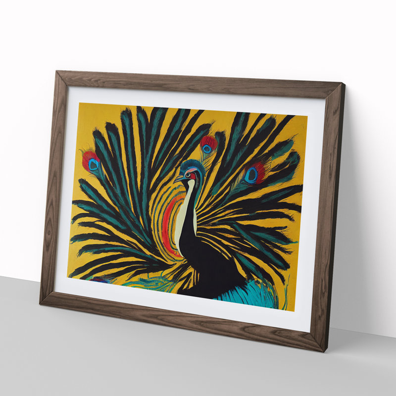 XH1022-6852X Peacock Abstract - Picture Frame Print, 25cm H x 34cm W x 2cm D, Walnut Framed