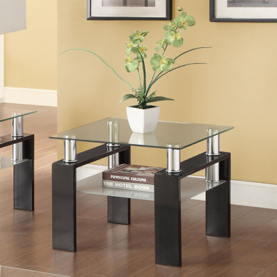 Table de bout carrée Iginio avec plateau en verre