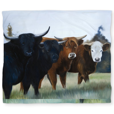Four Highland Cows Green Wildlife Duvet Cover | Home Decor