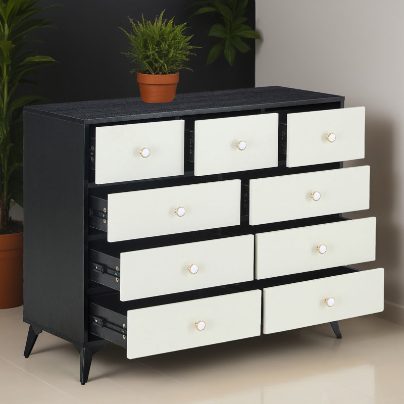 Commode à 9 tiroirs l 39,41 po Yanais, Noir, noir, noir, noir