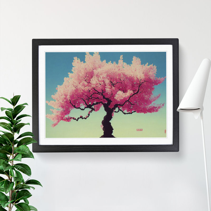 Cheerful Cherry Blossom Tree - Single Picture Frame Painting, Black, 46cm H x 64cm W x 2cm D