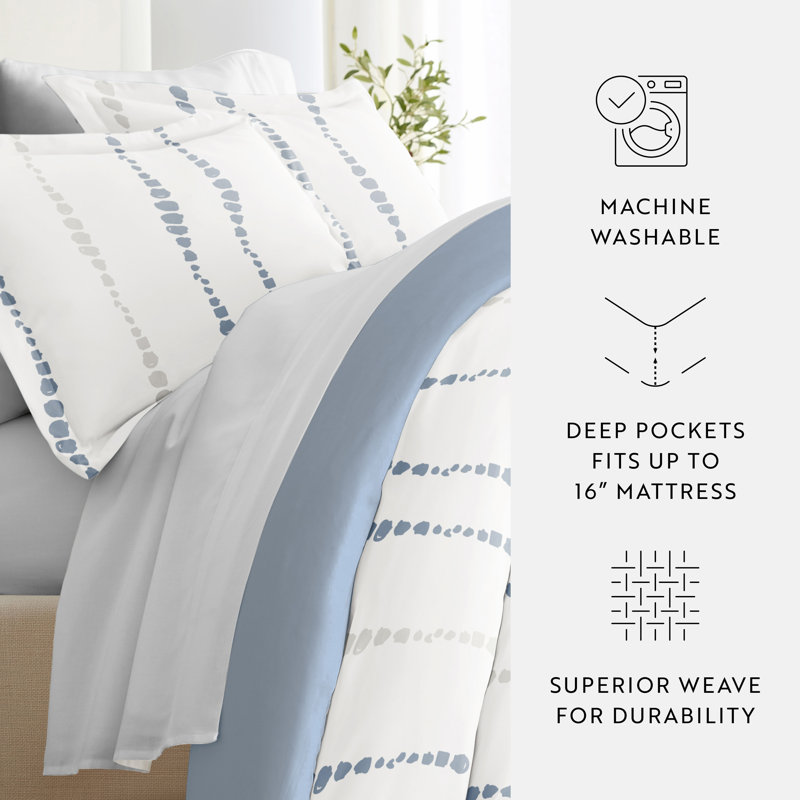 Ensemble de literie réversible 8 pièces - Housse de couette à motif, insert d'édredon et ensemble de draps unis