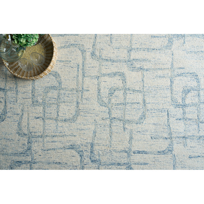 Wool Abstract Area Rug in Light Blue, Rectangle 9' x 12'