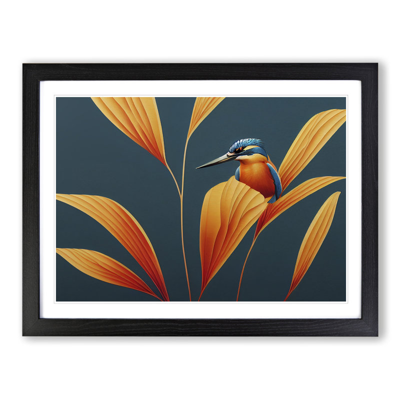 Kingfisher Deco - Framed Print, Black, 25cm H x 34cm W x 2cm D