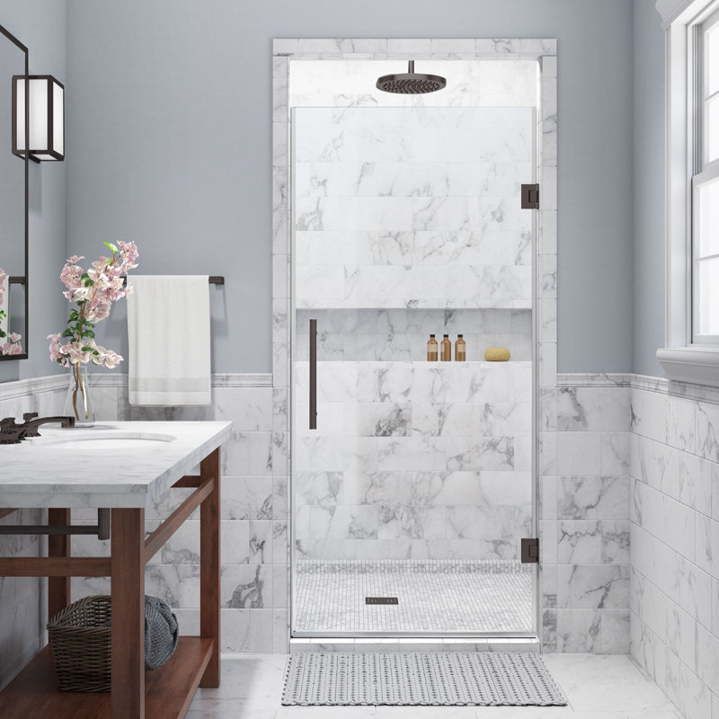 Bronze Frameless Hinged Shower Door with Clear Tempered Glass